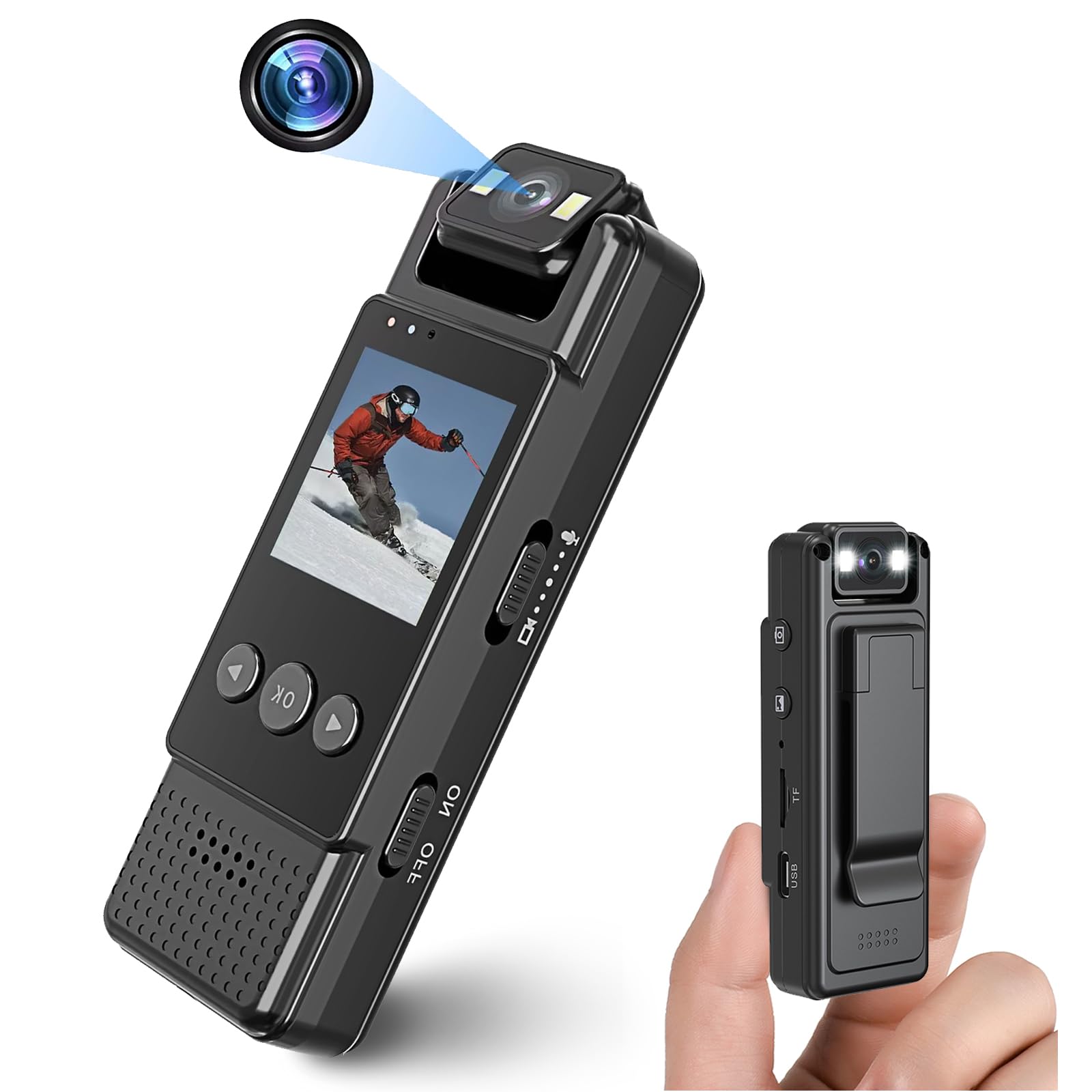 Body Cam 1080P con Audio, Mini Telecamera Portatile con Foto, Rilevamento del Movimento e Visione Notturna, Videocamera di Sicurezza per Uso Personale, Corsa e Lavoro