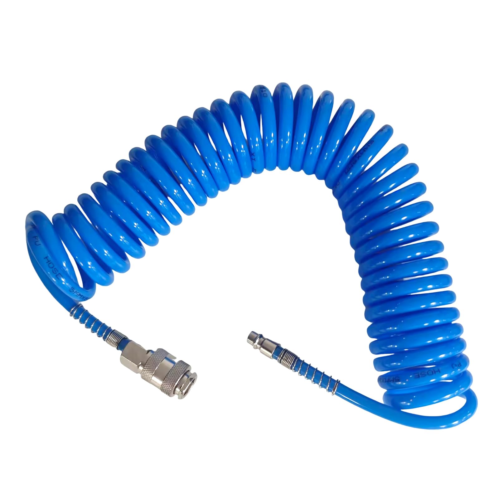 Manguera Espiral 6 m, PU Manguera Aire Comprimido, Manguera Presion a Prueba de Explosiones con 1/4" Conector, Diámetro de Tubería 5 × 8 mm, para Transmisión de Gas(Azul)