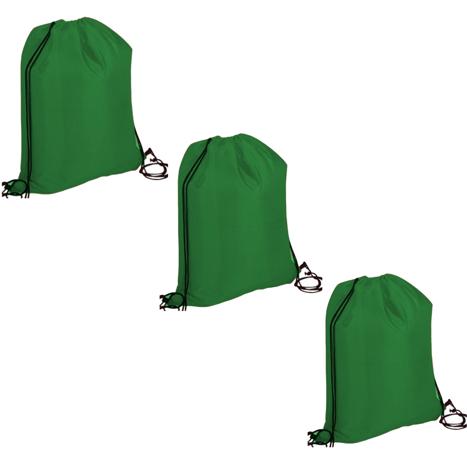 SUFIAH Polyester Reusable Gym Sack Bag for Adults Drawstring Kids Backpack Handy Shoe Sack Girls PE (GREEN-Pack of 3)