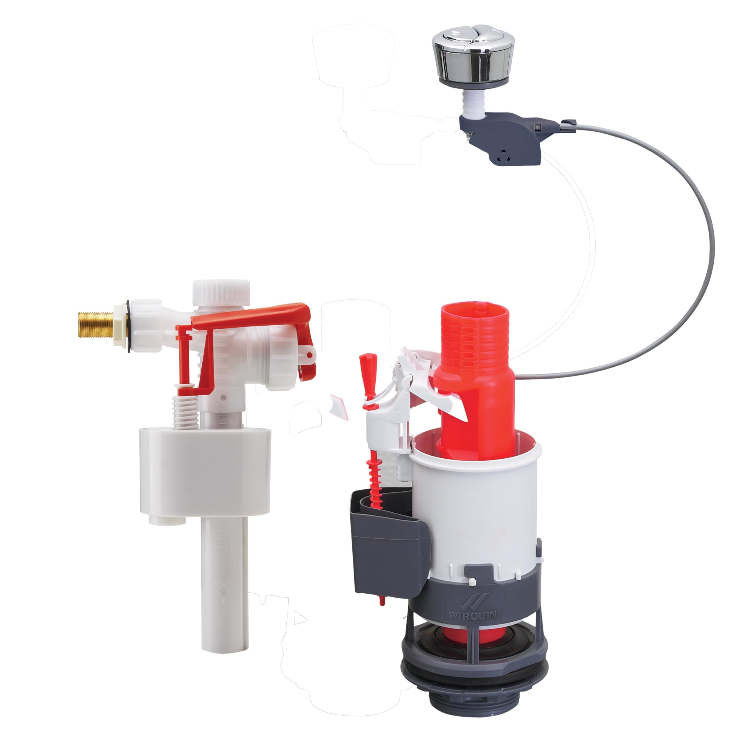 Wirquin White / Red And 10724351 Complete Toilet Flush Mechanism Mw2 & Float Valve F89, 115 Mm X 175 Mm X 350 Mm