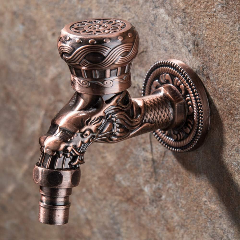 Carved Wall Bottle Tap Bibcock Zinc Alloy Retro Decorative Outdoor Garden Faucet Washing Machine Mop B007