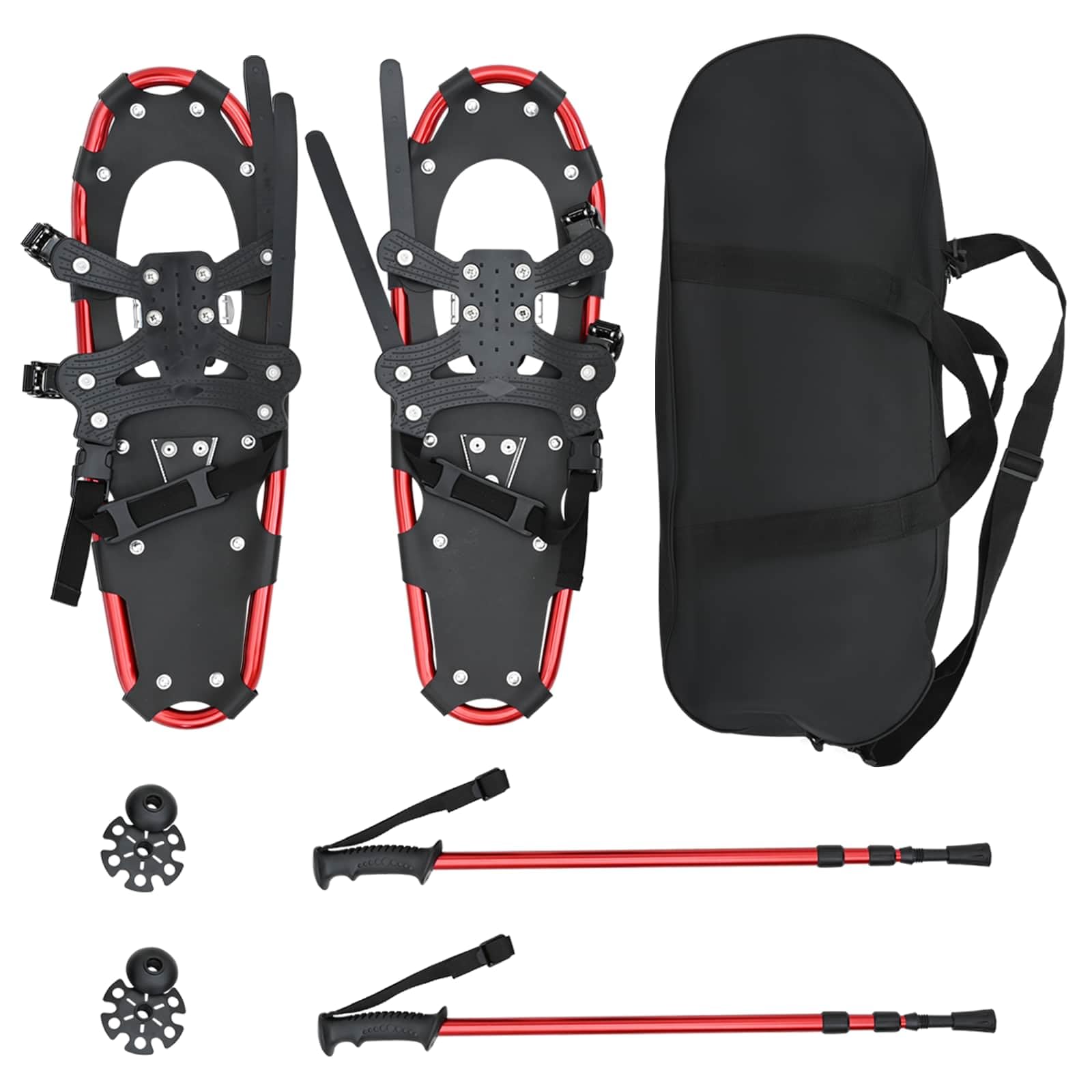 vidaXL Racchette da Neve 3 in 1 con bastoni da Trekking Rosso e Nero, Ciaspole in Alluminio per Il Giardino, Attrezzatura Outdoor Regolabile, Accessori Moderni per Camminare sulla Neve