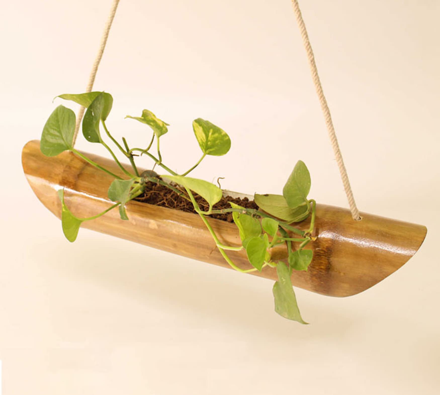 Single-Step Bamboo Hanging Planter, Brown