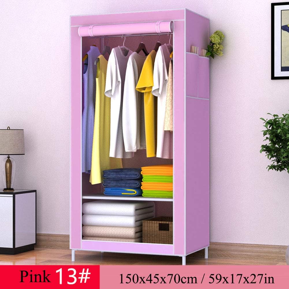 Wardrobe Closet Portable Wardrobe Storage, Waterproof Wardrobe Storage Steel Pipe with Hanging Rack Wardrobe Fabric Cabinet,Pink_150x45x70cm