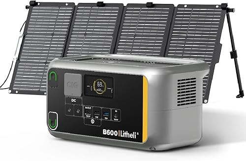 Litheli Generador solar 594Wh estación de energía portátil con panel solar de 100 W, 9 puertos de 600 W, 2 salidas de CA, salida USB-C PD de 100 W