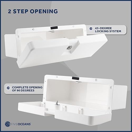 Miniatura 3 de Five Oceans Caja de guantes de barco, con cerradura con 2 llaves, plástico ABS blanco de alto impacto y resistente a los rayos UV - FO2894