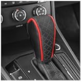 Leather Gear Shift Cover Diamond Embroidery Design,Durable Shift Knob Cover for Shift Lever Protection,Universal Car Gear Shift Cover Car Decorative Accessory Suitable for Cars,Trucks,SUVs (Black/Red)