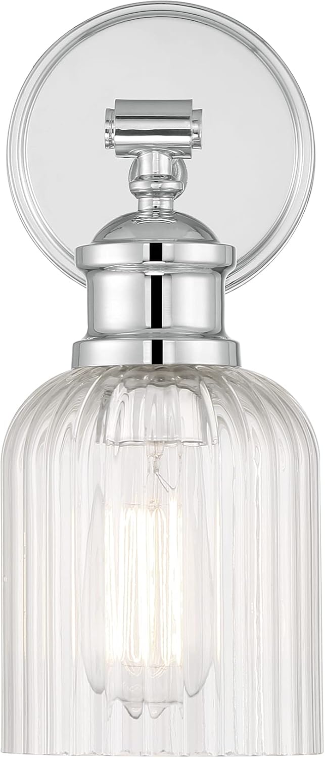 Chrome Ribbed Glass Shade 1-Light Wall Sconce