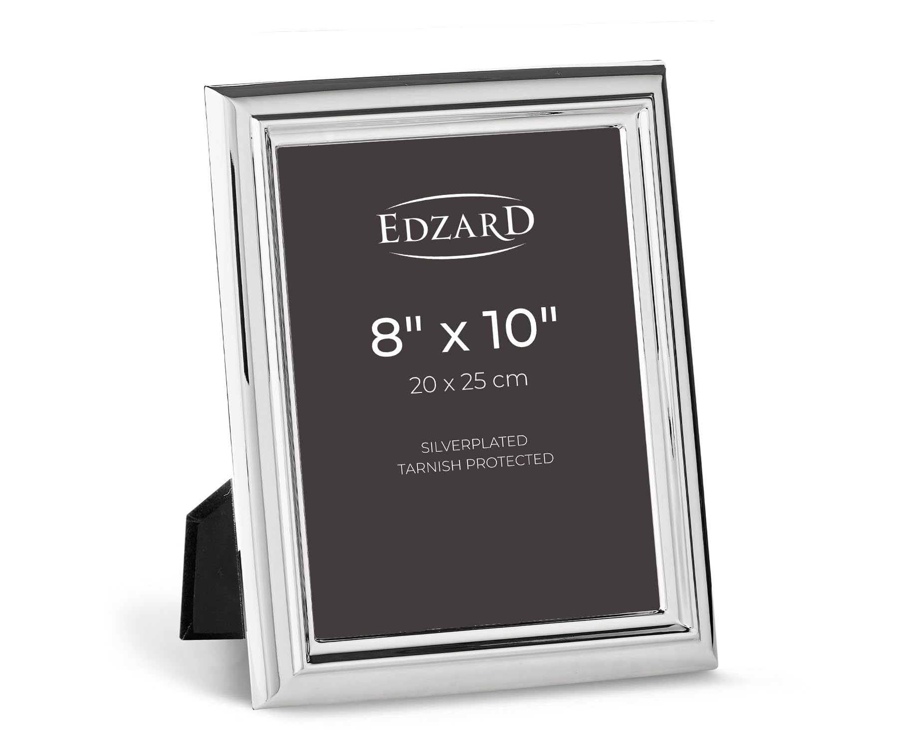 Edzard Silver Plated Photo Frame 8"x10" (20x25 cm) Florence, Non-Tarnishing, High Gloss Finish, Real Glass Front & Premium Velvet Back, Portrait or Landscape Display - Elegant Wedding Gift