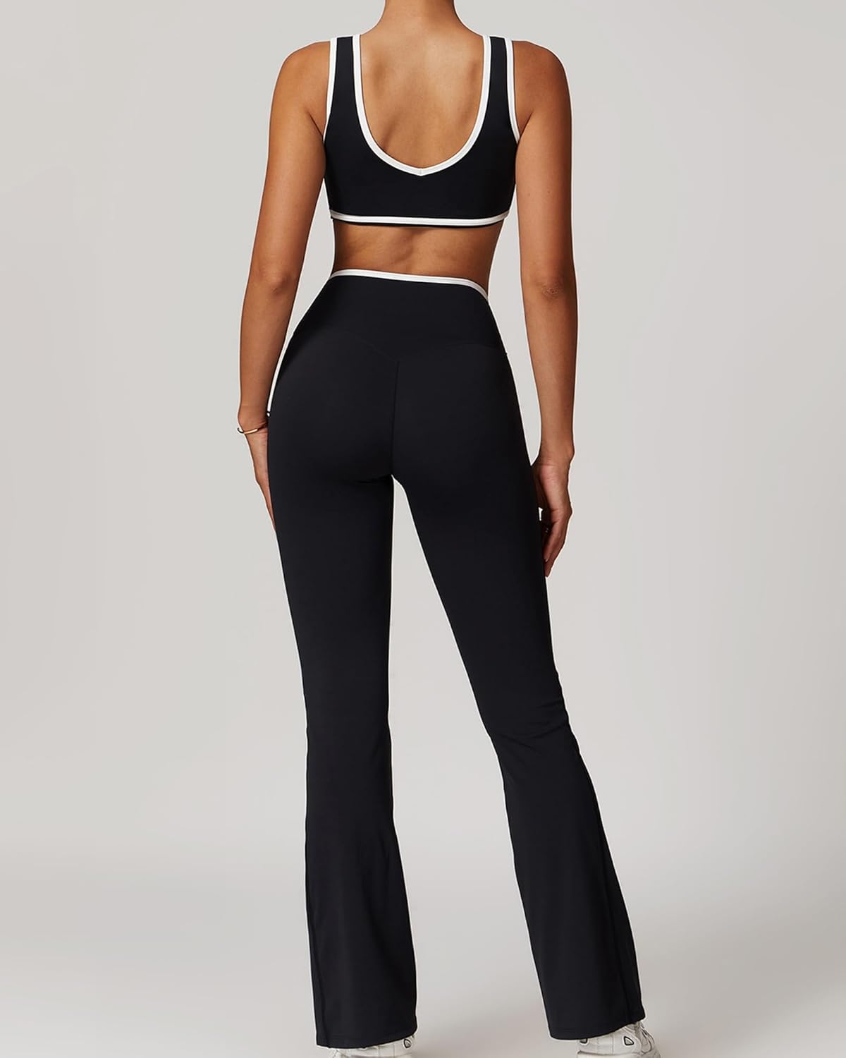 Women 2 Piece Workout Sets Flare Leggings Crossover High Waist Yoga Outfits Sports Bra Gym Activewear