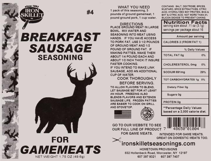 Deer Sausage -Venison Breakfest Sausage Seasoning, by Iron...