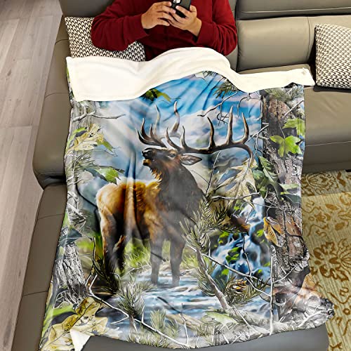 Violetpos Dick Decke Weich Wärme Gemütlich Flanell Fleece Sofadecke Tarnung Baum AST Hirsch Elch 150 x 200 cm Cover
