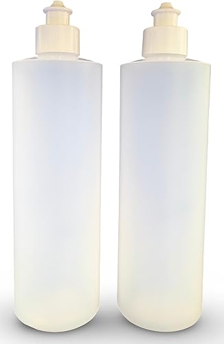 Miniatura 1 de Paquete de 2 botellas recargables de HDPE de 16 onzas con tapas dispensadoras superiores de botón de empujartirar ideales para lociones champús