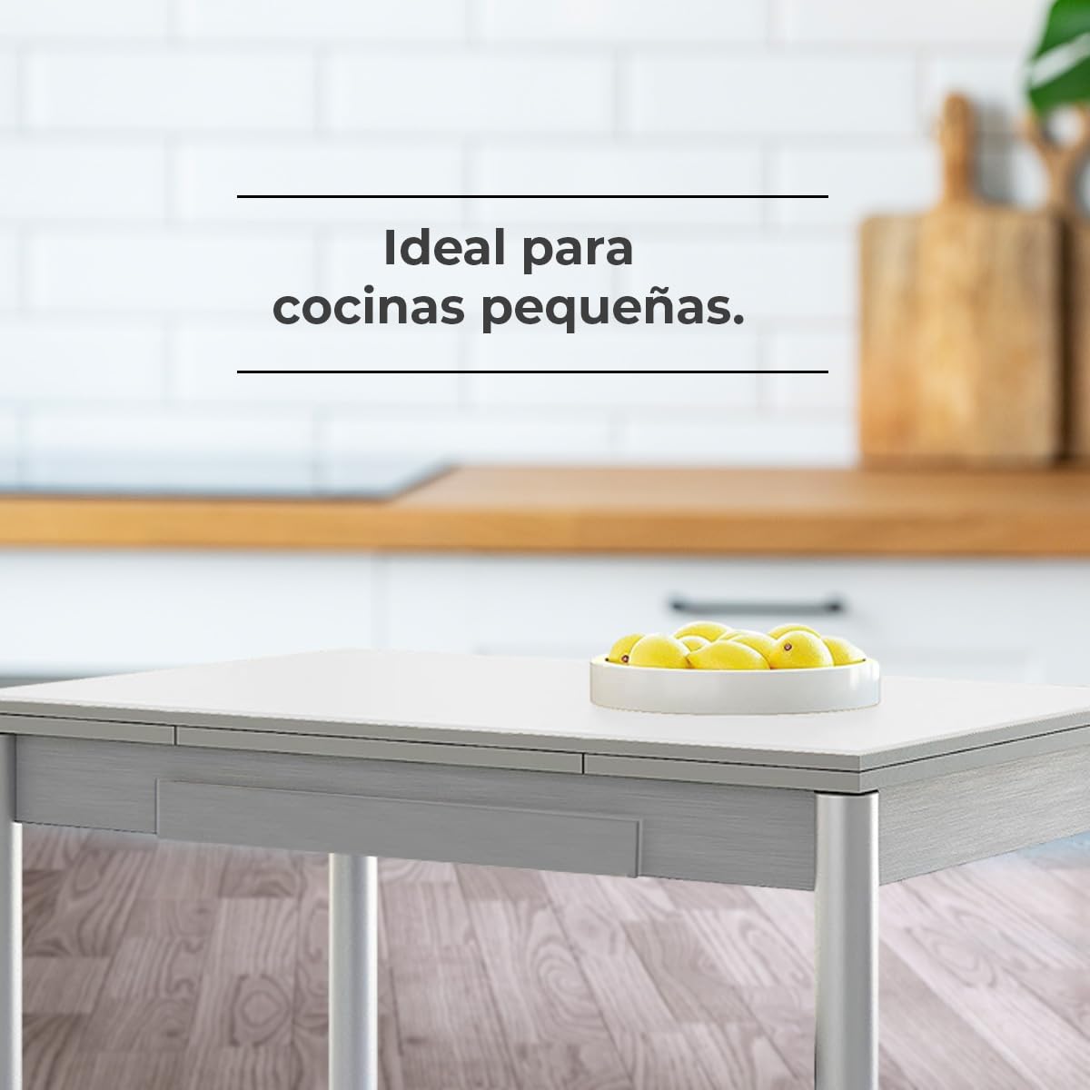 Astimesa - Mesa de Cocina Extensible - Estructura Aluminio - Color Blanco - Ideal para Espacios Pequeños - Medidas: 90 x 50 cm - Extensible: 140 x 50 cm