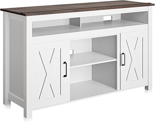 BELLEZE Corin - Soporte de TV de 48 pulgadas, centro de entretenimiento para televisores de hasta 55 pulgadas, mesa consola multimedia con dos