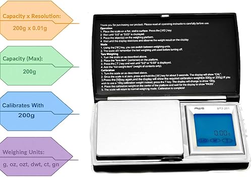 Miniatura 2 de American Weigh Scales BT2 Series - Báscula de peso digital de bolsillo, superficie de acero inoxidable, pantalla LCD retroiluminada, 200 x 0.00 oz