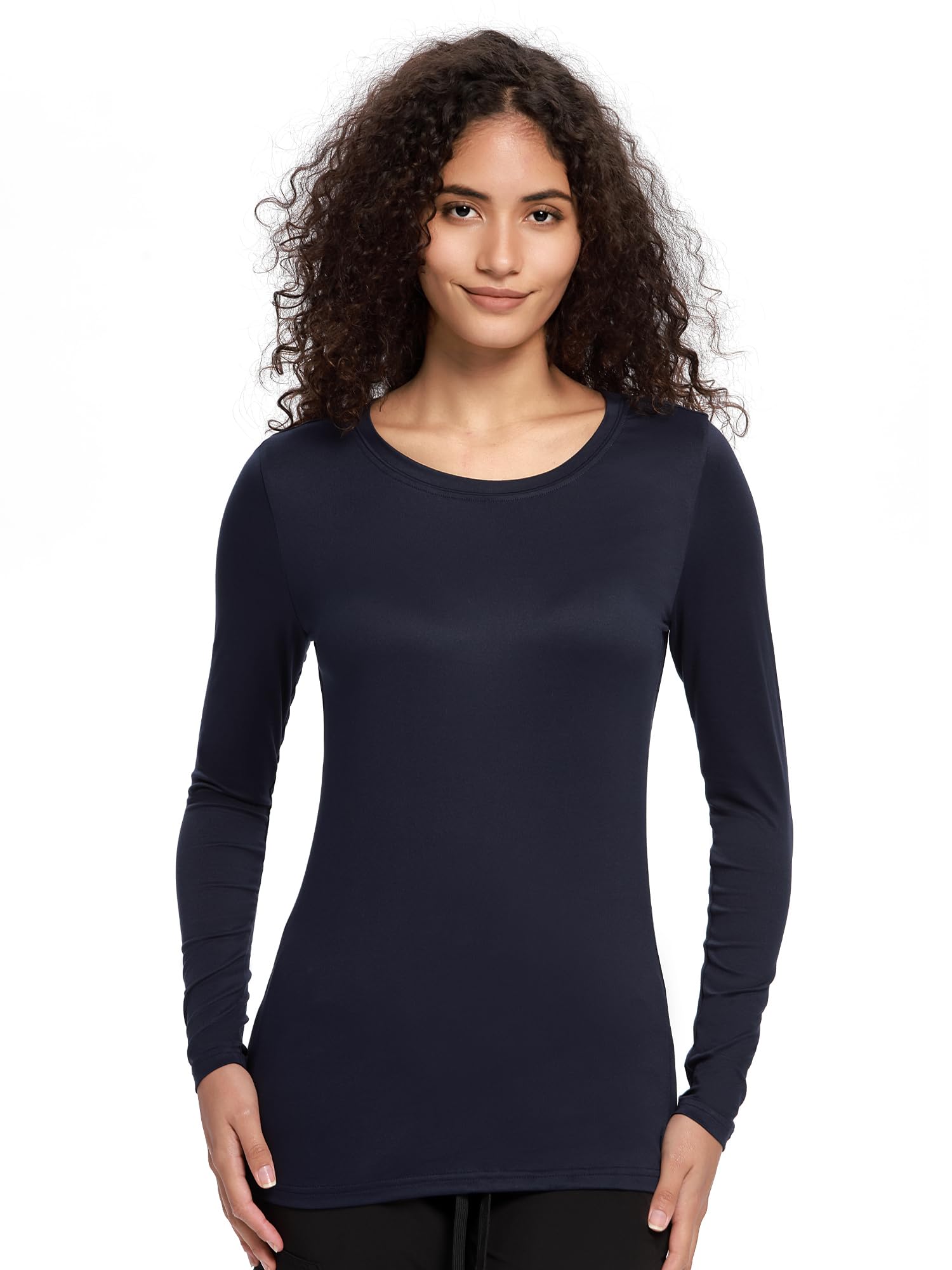 COZYFIT Underscrub Long Sleeve Women, Scrubs Undershirts, Navy Blue, 2XL