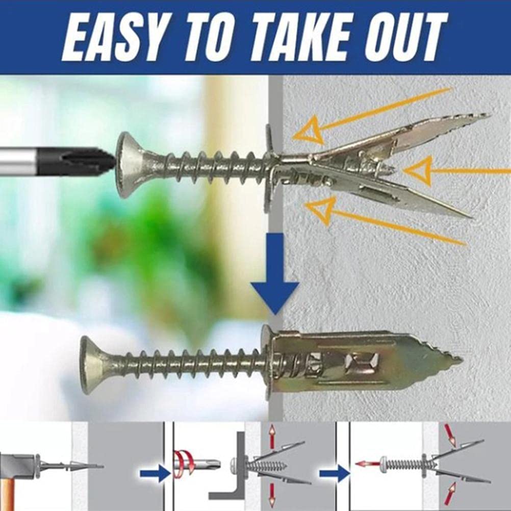 Ancoraggi per Cartongesso Autoperforanti con Viti Kit di Viti Autofilettanti per Ancoraggio a Parete Cava Nessun Trapano o Fori nel Muro per il Fissaggio di Armadi a Mensola (10pcs)