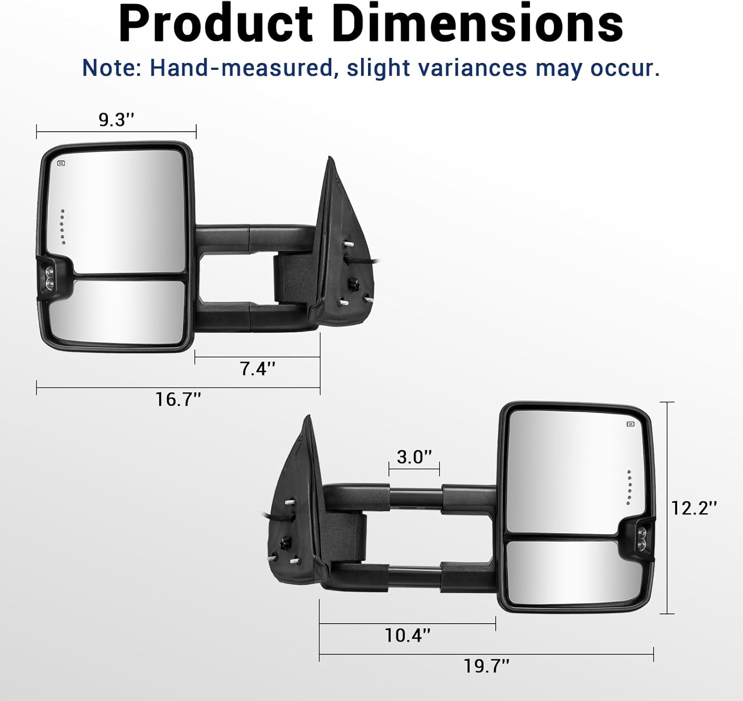 Sanooer Switchback Towing Mirrors for 1999-2002 Chevy Silverado GMC Sierra Suburban, Power Heated Side Mirrors with LED Turn Signal Running & Backup Lamp, Manual Fold Telescopic Pair