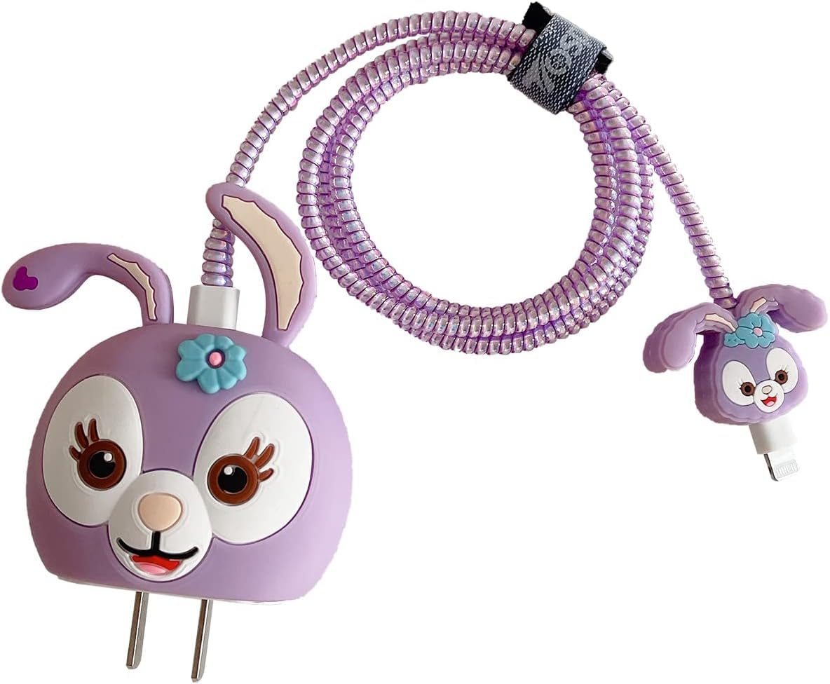 LATALI Cartoon 3D Design Protective Case Compatible with Apple 18W - 20W USB-C Power Adapter Charger, Protective Cover for iPhone 18W & 20W Power Adapter Charger with Wire Saver. (Stelalou-Rabbit)