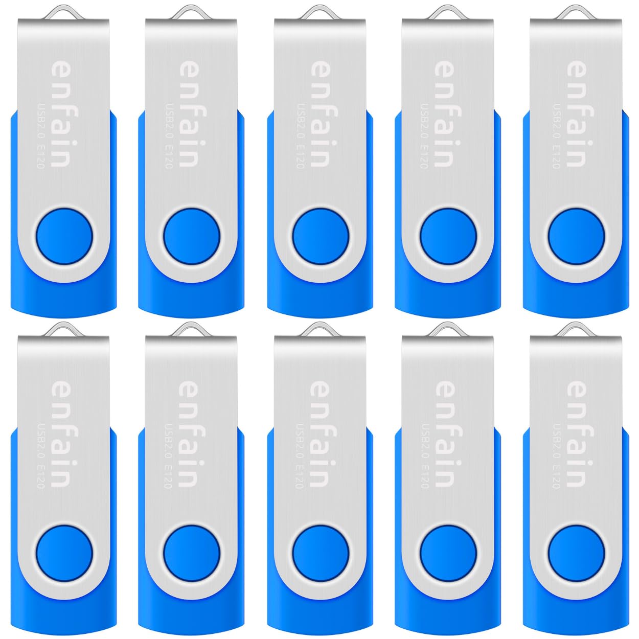 Enfain Swivel USB Flash Drive 10 Pack, Blue Thumb Drives with Labels and Gift-Ready Box, 16GB USB 2.0 for Office, Classroom, Training, Team File Sharing