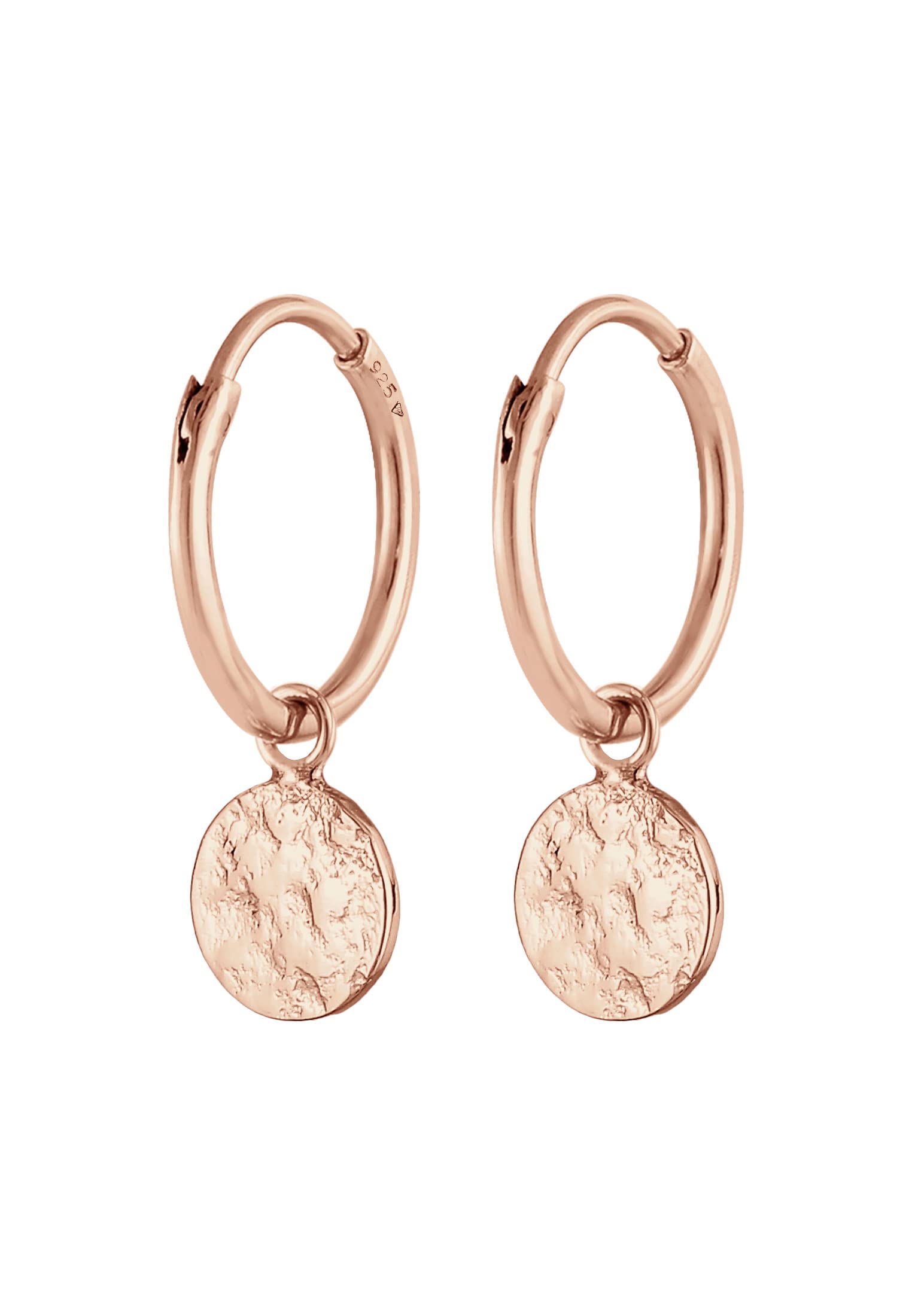 Elli Earrings Ladies Creoles Platelet Coin Pendant Organic in 925 Sterling Silver