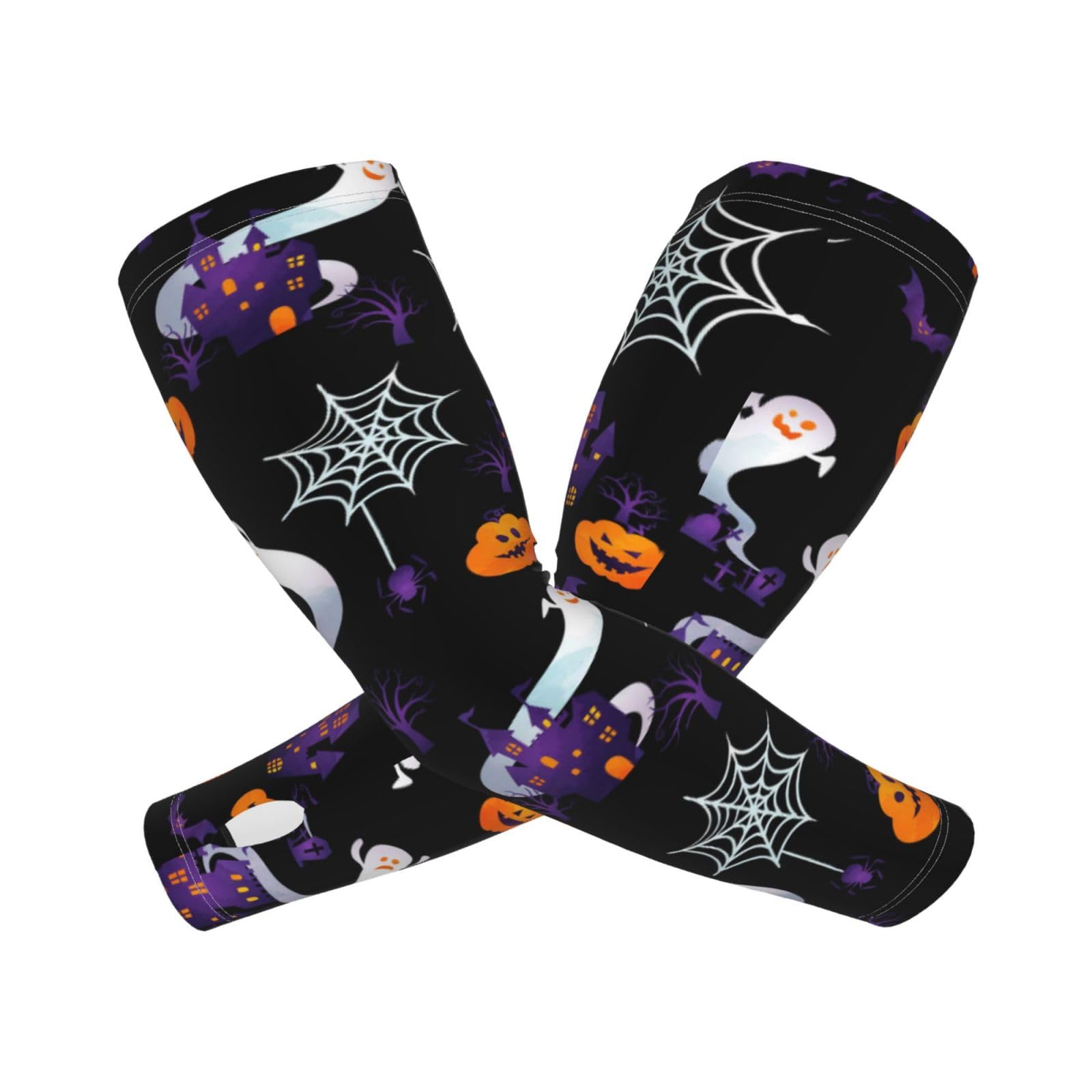 GDUUASB Funny Halloween Bats Arm Sleeves, Halloween Cooling Sun Protection Sports Sleeves for Men Women Golf Basketball