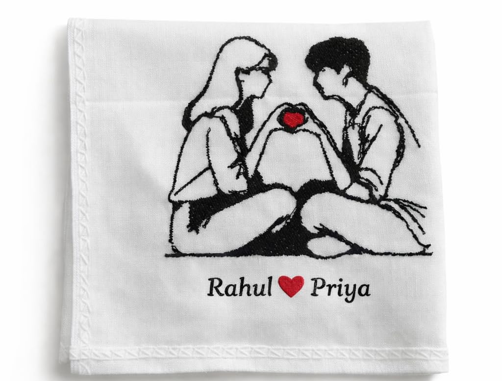 Personalized Embroidered Handkerchief for Couples | Custom Name Cotton Hanky | Romantic Gift for Couple, Anniversary, Valentine, Friendship Gift-image-30