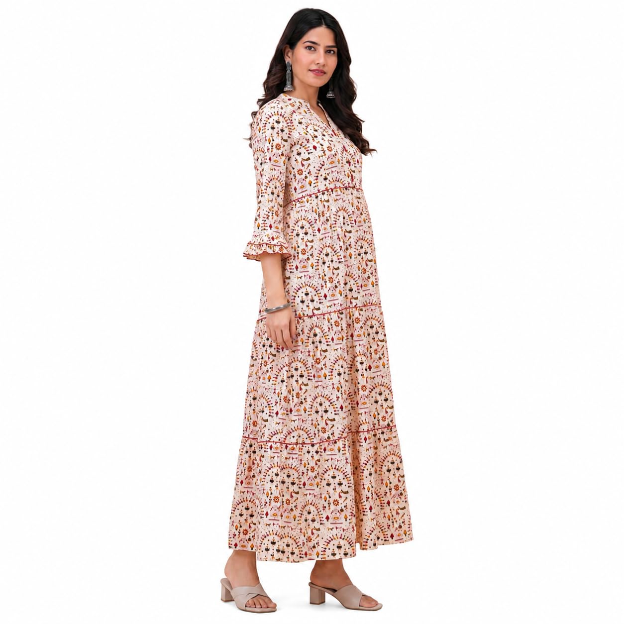 Women's Feeding Maxi Dress | Ethnic Floral Printed Cotton Blend Maternity & Nursing Dress-image-43