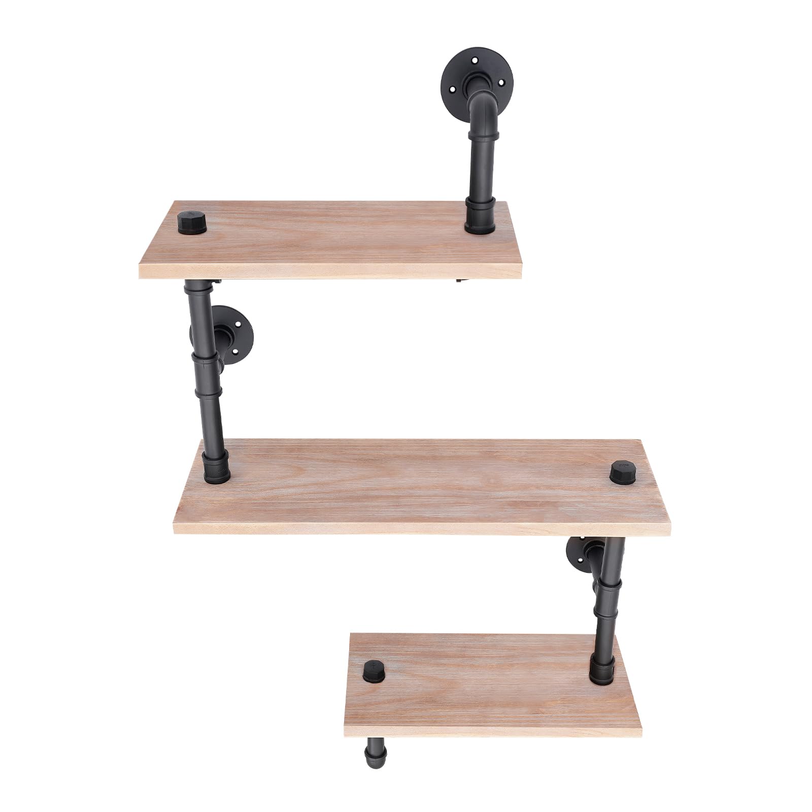 Estantería flotante de pared de 3 niveles, industrial retro de madera maciza, tubo de hierro, estante de pared