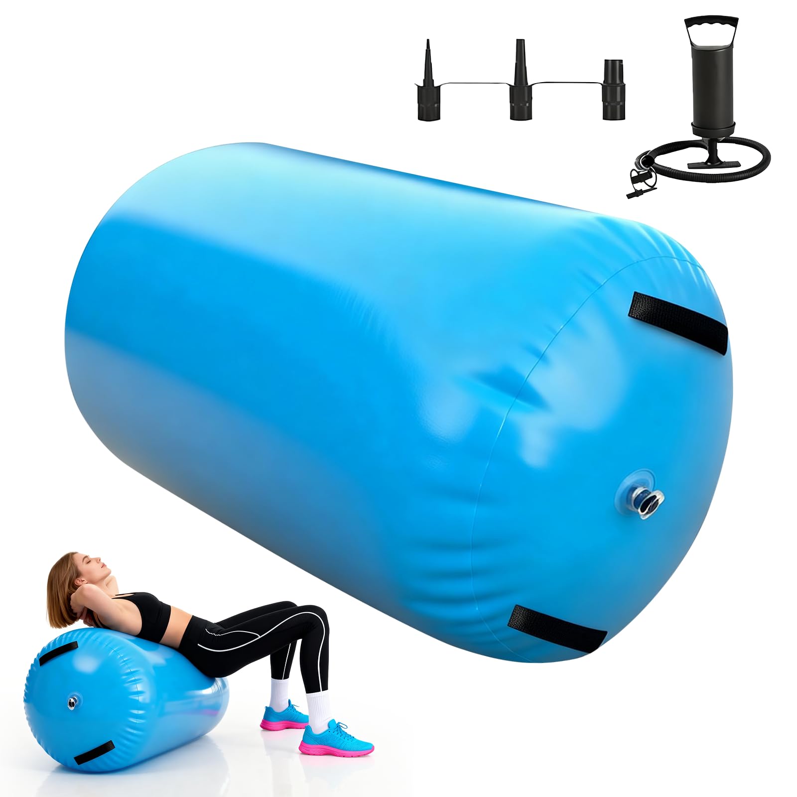 Gymnastics Roller, Thick 100CM Air Roller Inflatable Gymnastics Tumbling Barrel with Manual Air Pump, Mat Air Roll Barrel Tumble Back-Bend Trainer for Yoga for Exercise Gym Training Yoga Backflip
