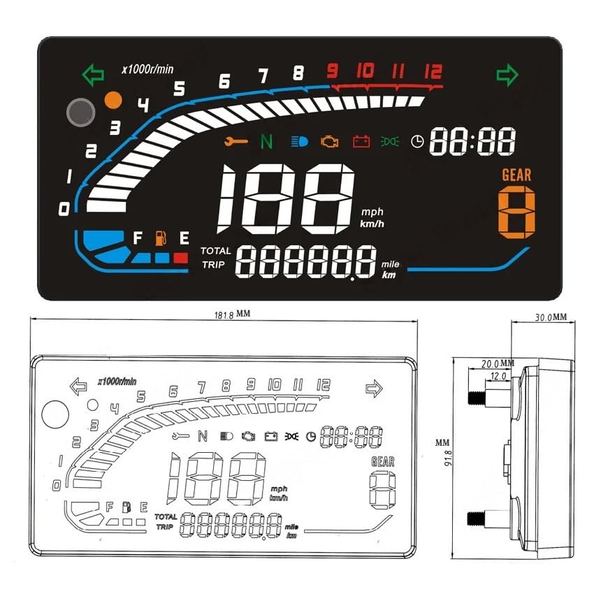Tachymètre ensemble d'instruments de moto 12V avec odomètre réglable et compteur de vitesse LED - 5