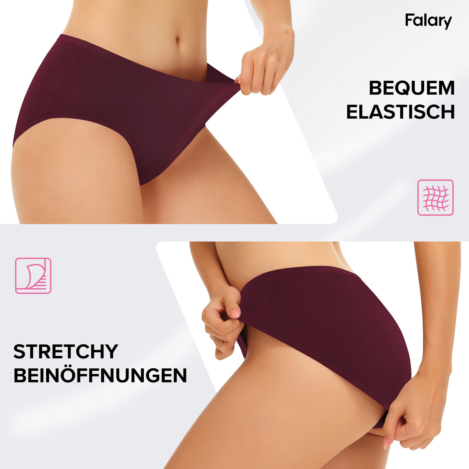FALARY Mutande Donna 6 Pezzi, realizzate in Cotone Traspirante, a Vita Media e Stile Hipster. Intimo Comodo e Morbido per Donne.
