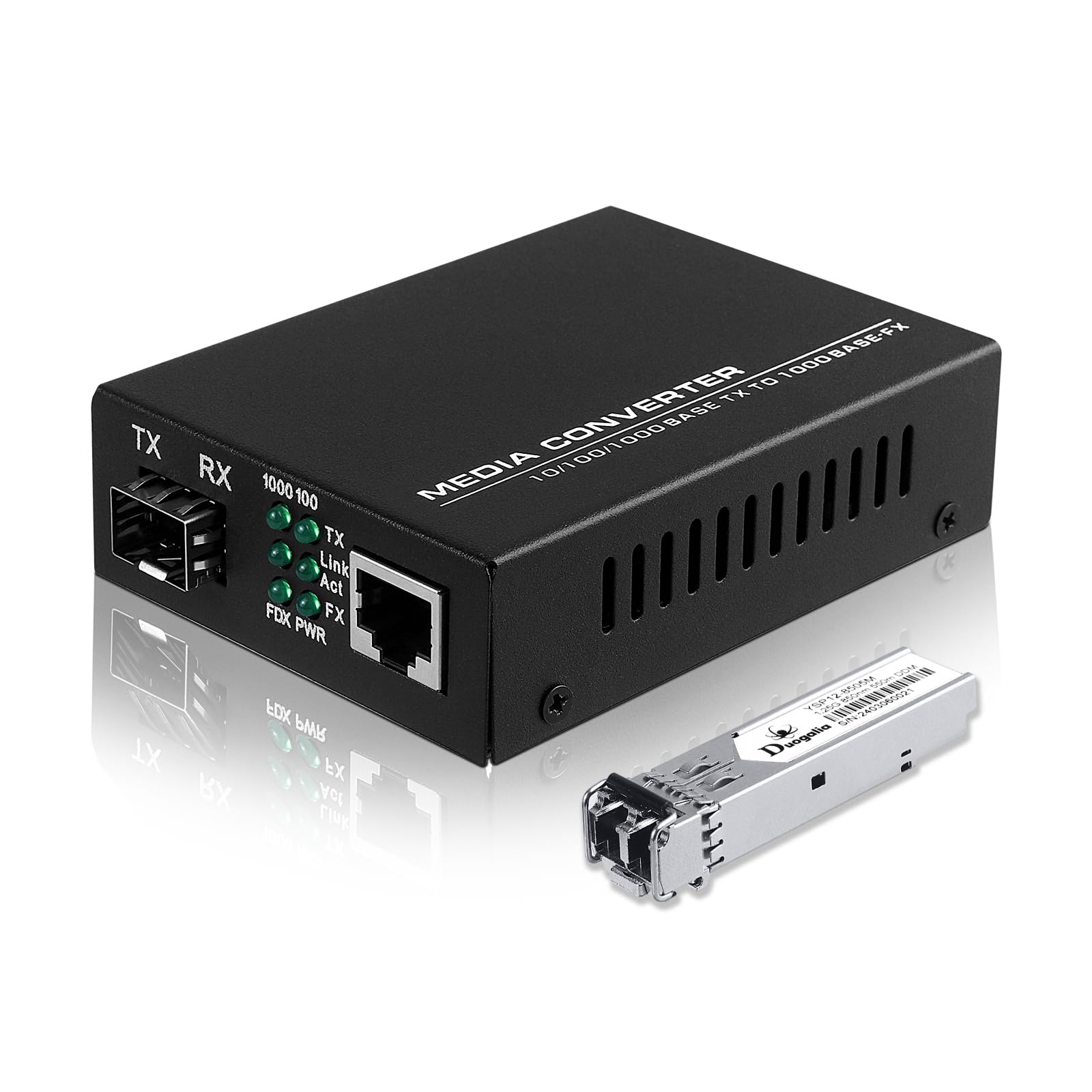 Fiber to Ethernet Media Converter with Gigabit Multi-Mode SFP LC Module, 1.25G SFP to 10/100/1000M RJ45, MMF, 850nm, up to 550m (1804 ft)-image-18