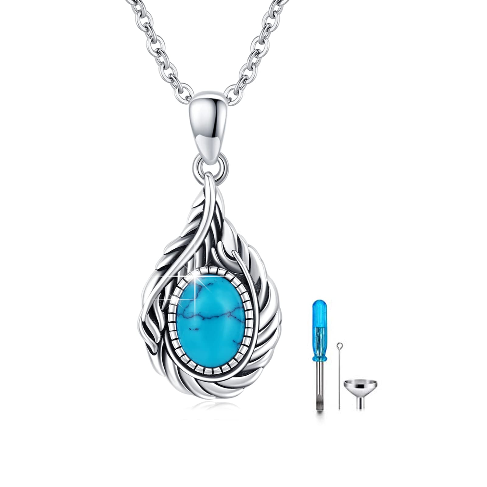Cuoka Miracle Urn Necklace For Ashes 925 Sterling Silver Turquoise