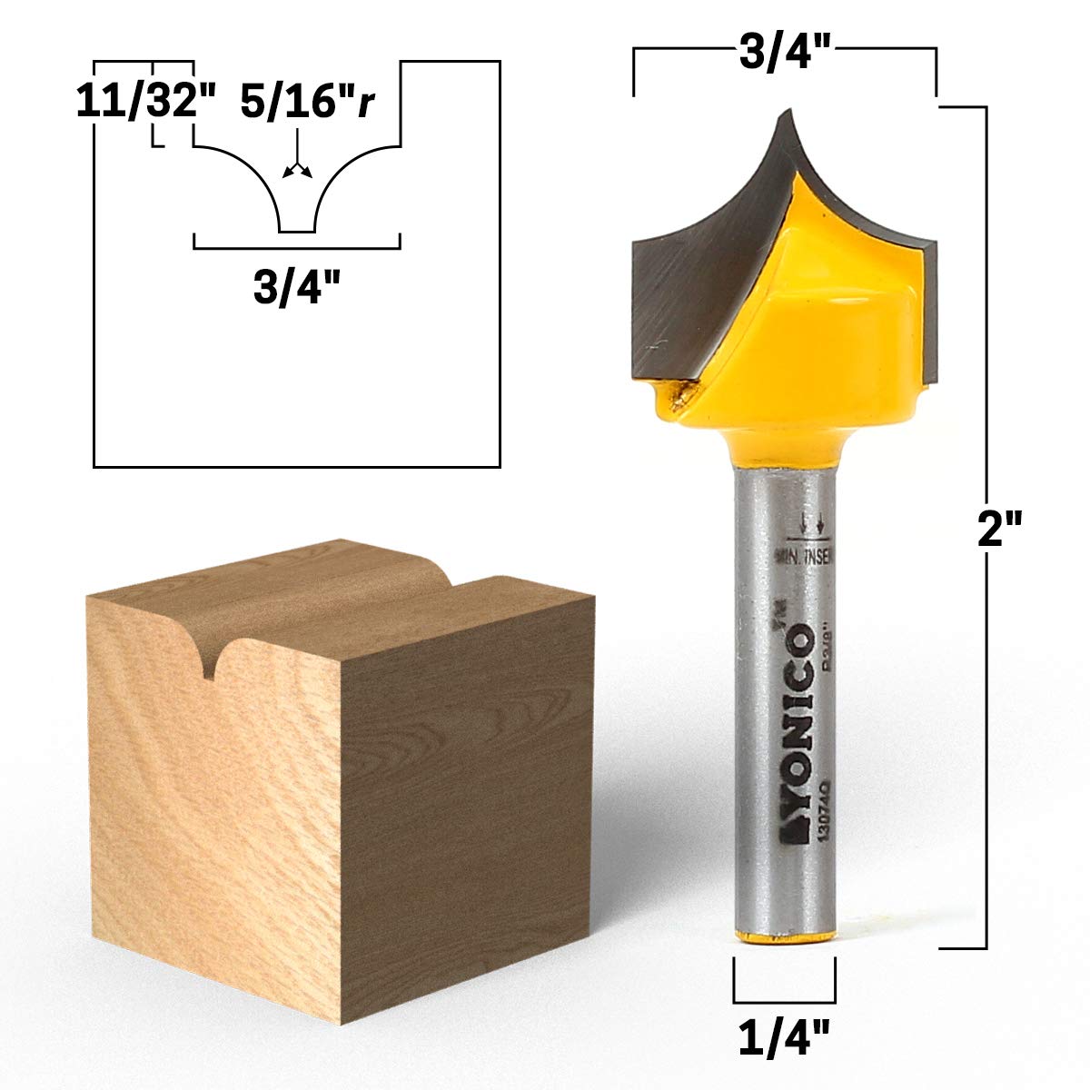 Yonico Falzfräser 1/2" X 5/16" – Für Rabatten & Falzen, 1/4" Schaft, 3 Schneide