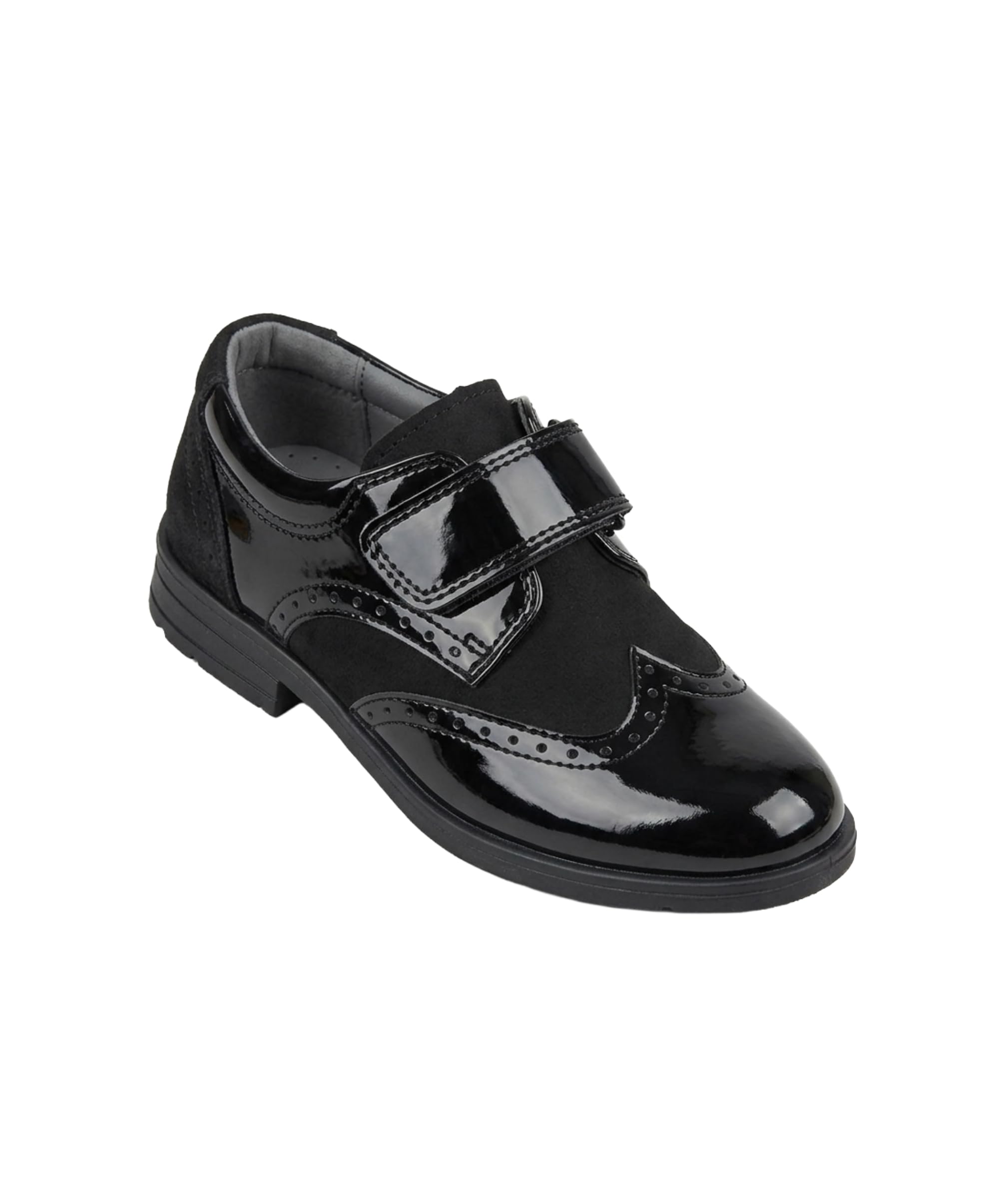 SIRRI Schwarze Brogue-Schuhe aus Lackleder und Wildleder für Jungen mit Klettverschluss, ideal für Hochzeiten und Abschlussbälle