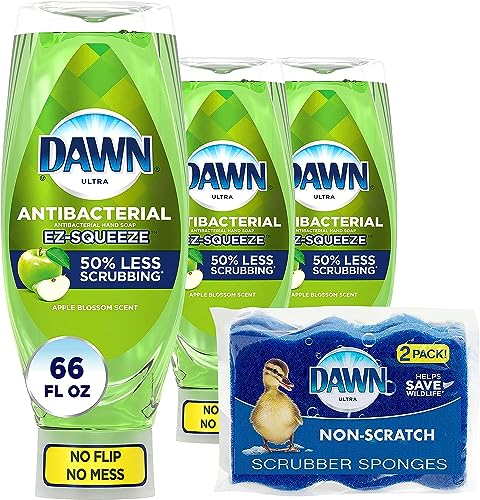 Dawn Antibacterial EZ-Squeeze Dishwashing Liquid Dish Soap,Apple Blossom Scent, (3x22 fl oz)