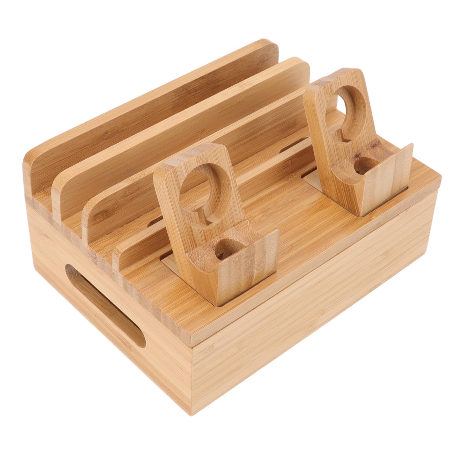 Station de Chargement en Bambou 5 Ports, Support de Station de Charge Compatible avec Les Téléphones, Tablettes, Montres, Fond Antidérapant pour Un Espace sans Encombrement 4,4 X 5,1 X 6,7