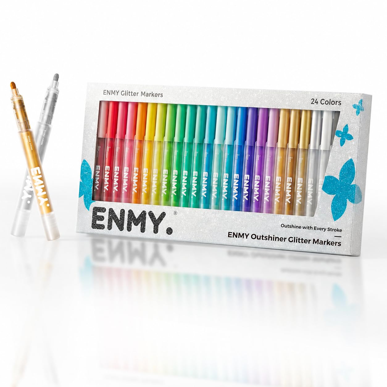 ENMY 24 Colours Outshiner Glitter Markers, Water-Resistant Shimmer Pens