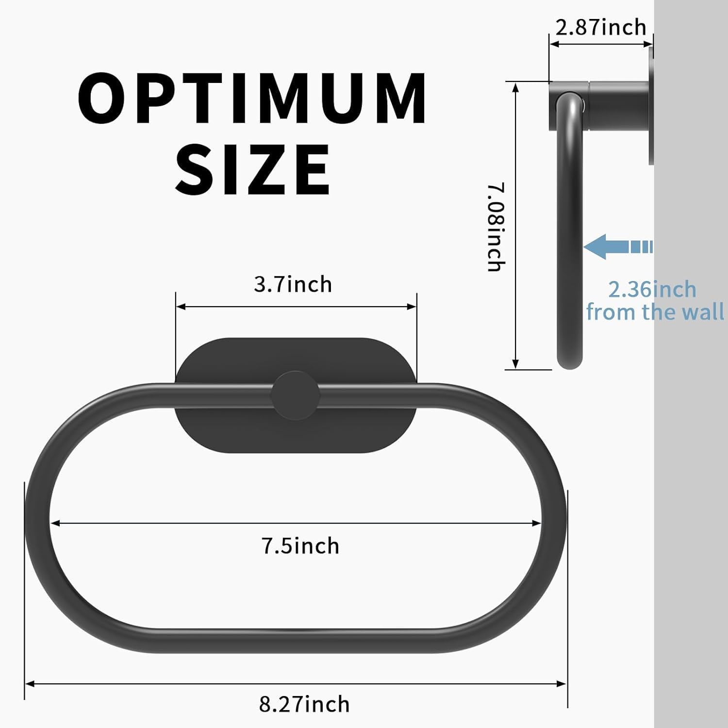 Oslen Premium Black Self Adhesive Towel Ring Holder – No Drill Bathroom Hand Towel Hanger, Heavy Duty Stainless Steel Wall Mount for Kitchen, Wash Basin & Bathroom 2