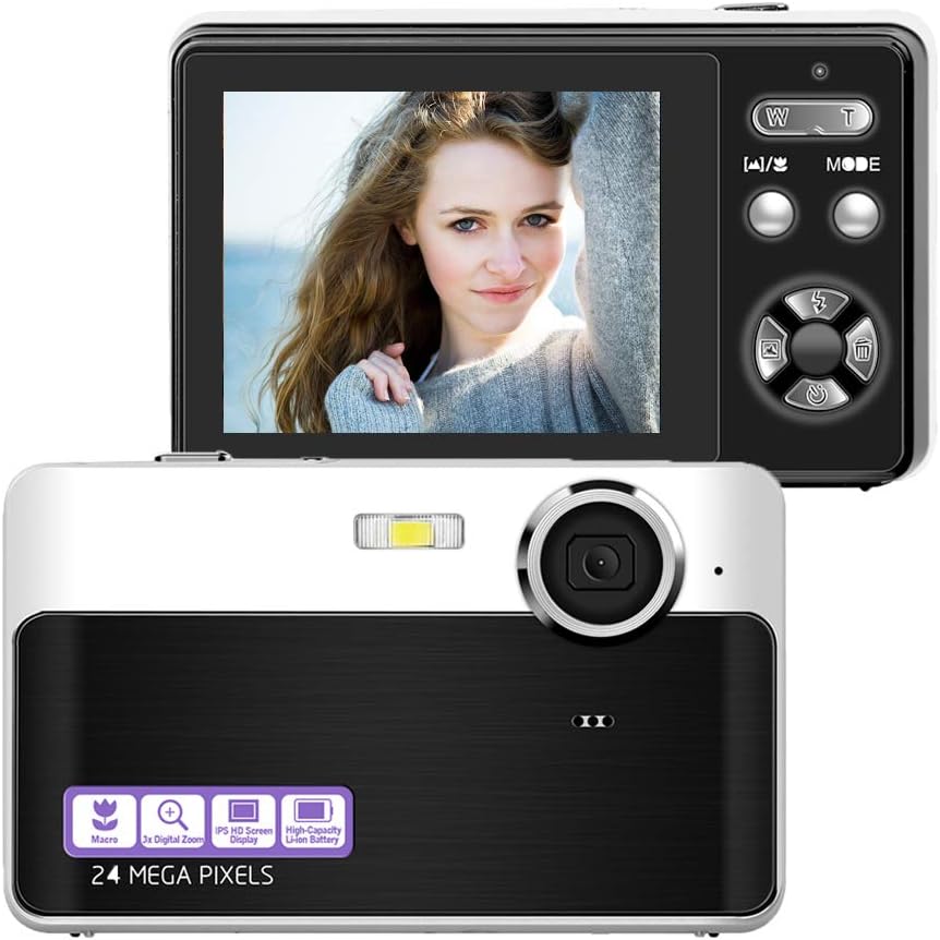 Digital Camera Compact Camera 24 MP Digital Cameras Mini Camera 2.4 inch LCD Screen Vlogging Camera with 3X Digital Zoom Macro Function Perfect for Adult, Kids, Beginners