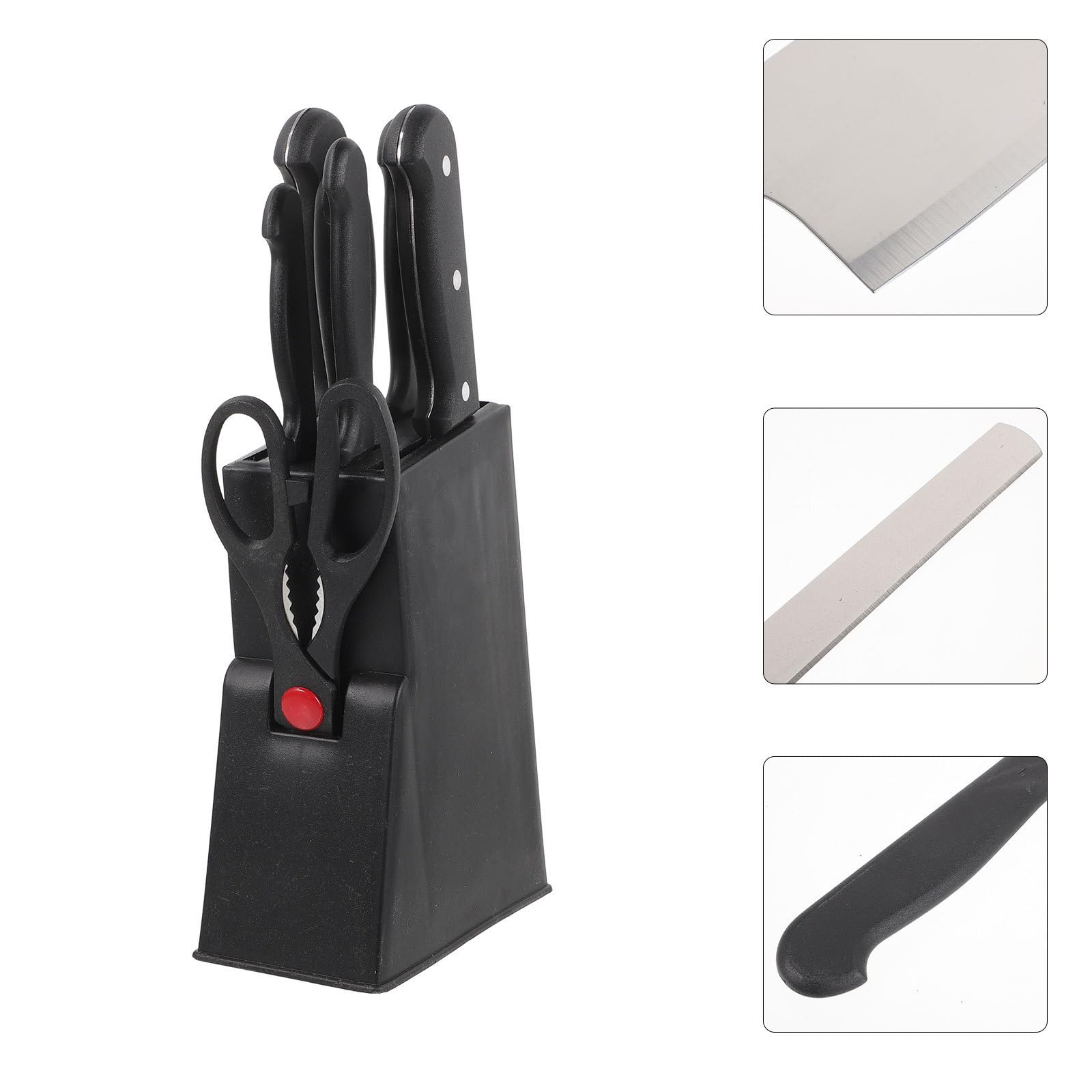 ibasenice Juego de Cuchillos de Cocina Acero Inoxidable Negro | Plástico de Agarre Cómodo, Fácil Limpieza y Apto Lavavajillas, Resistente al Óxido
