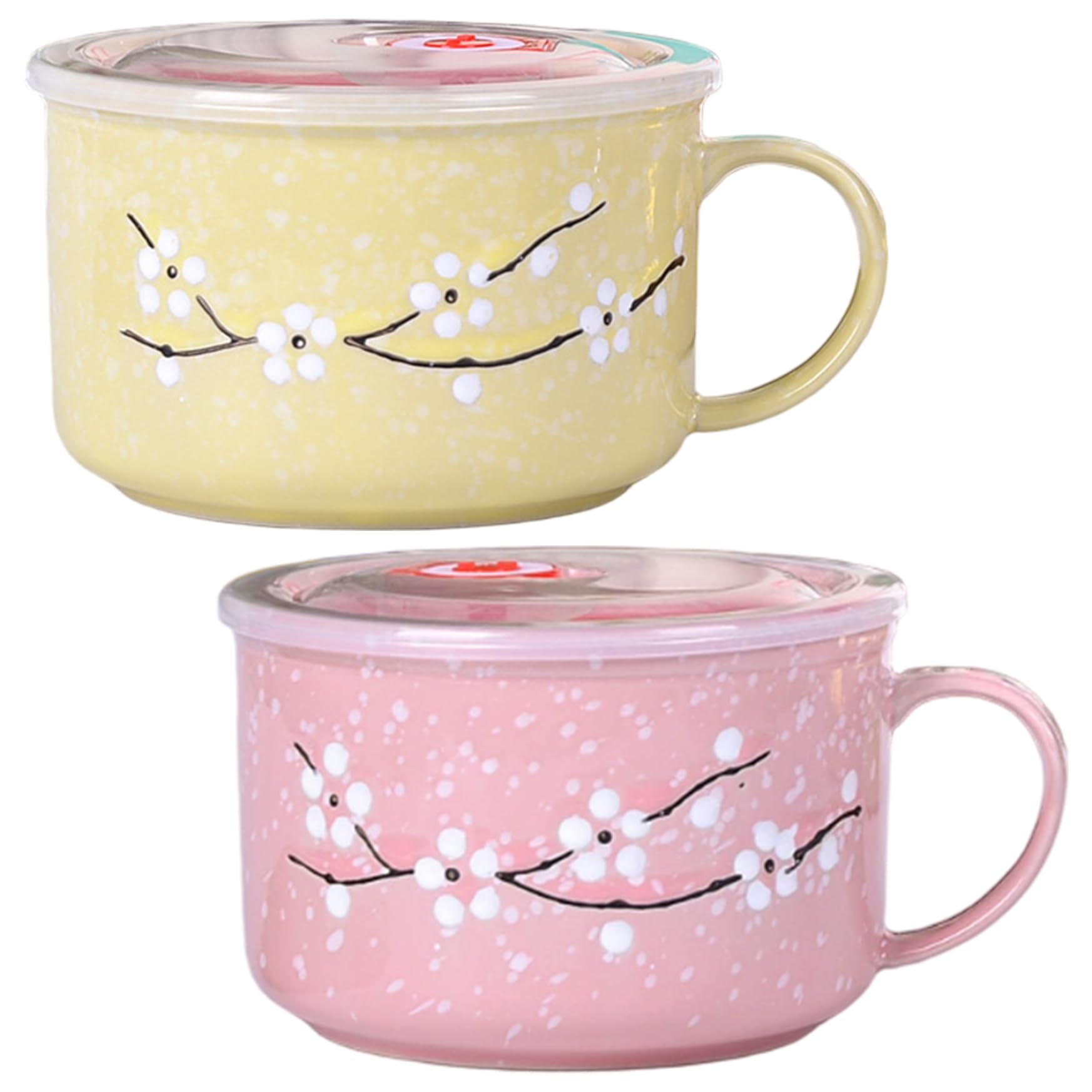 2 uds tazones de sopa con asas taza de sopa de cerámica para microondas de 800ml con tapa para viajes de ensalada de cereales y fideos Ramen