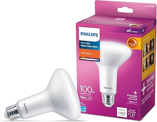 Miniatura 2 de PHILIPS LED esmerilado BR30, regulable, tecnología de comodidad ocular, 1400 lúmenes, blanco suave (2200-2700), 15W  100W, certificado T20, base