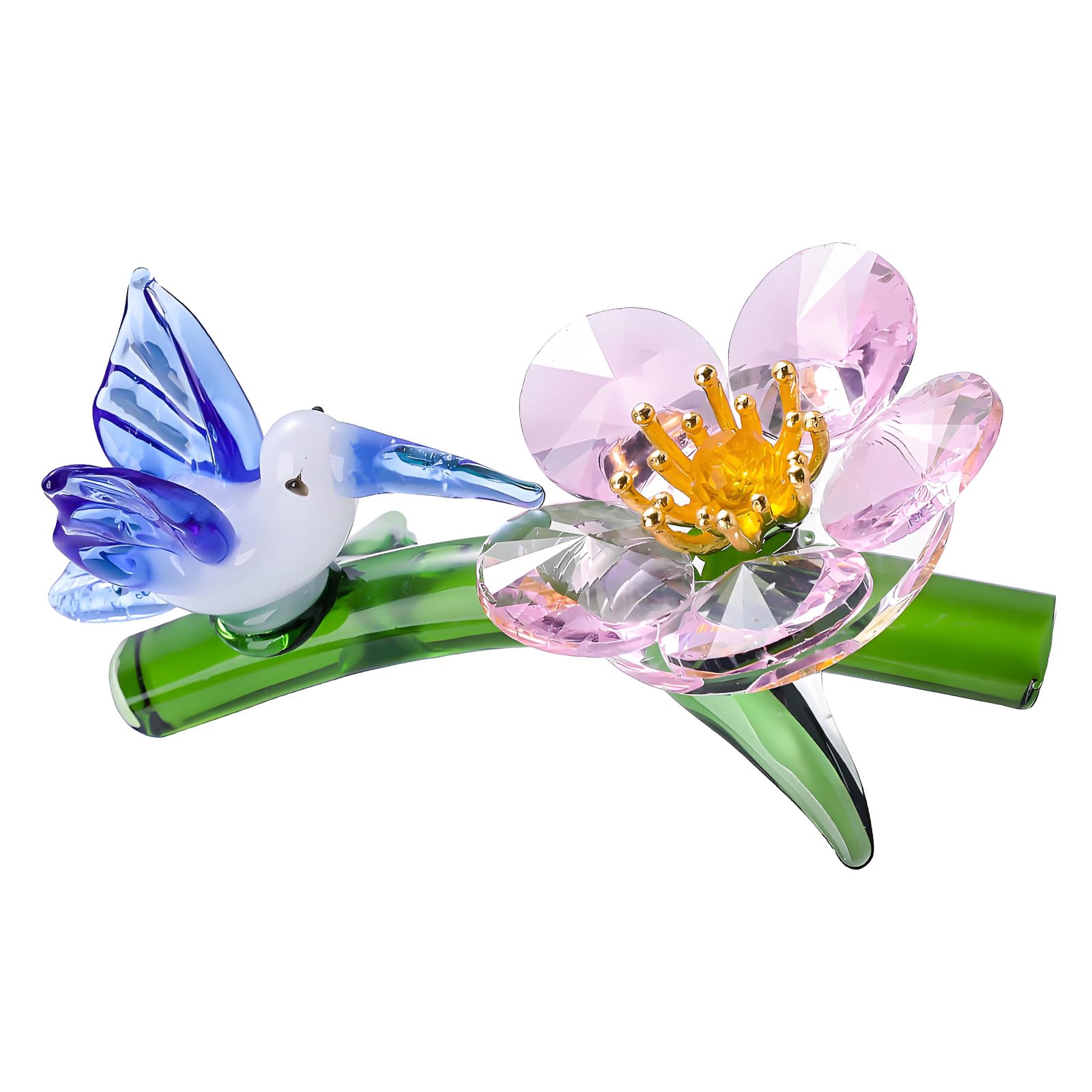 Elnwnnkc Handcrafted Crystal Bird with Flower Miniature Figurine Ornament Home Decors for Desktop Shelf Decoration Gift Crystal Desktop Decoration