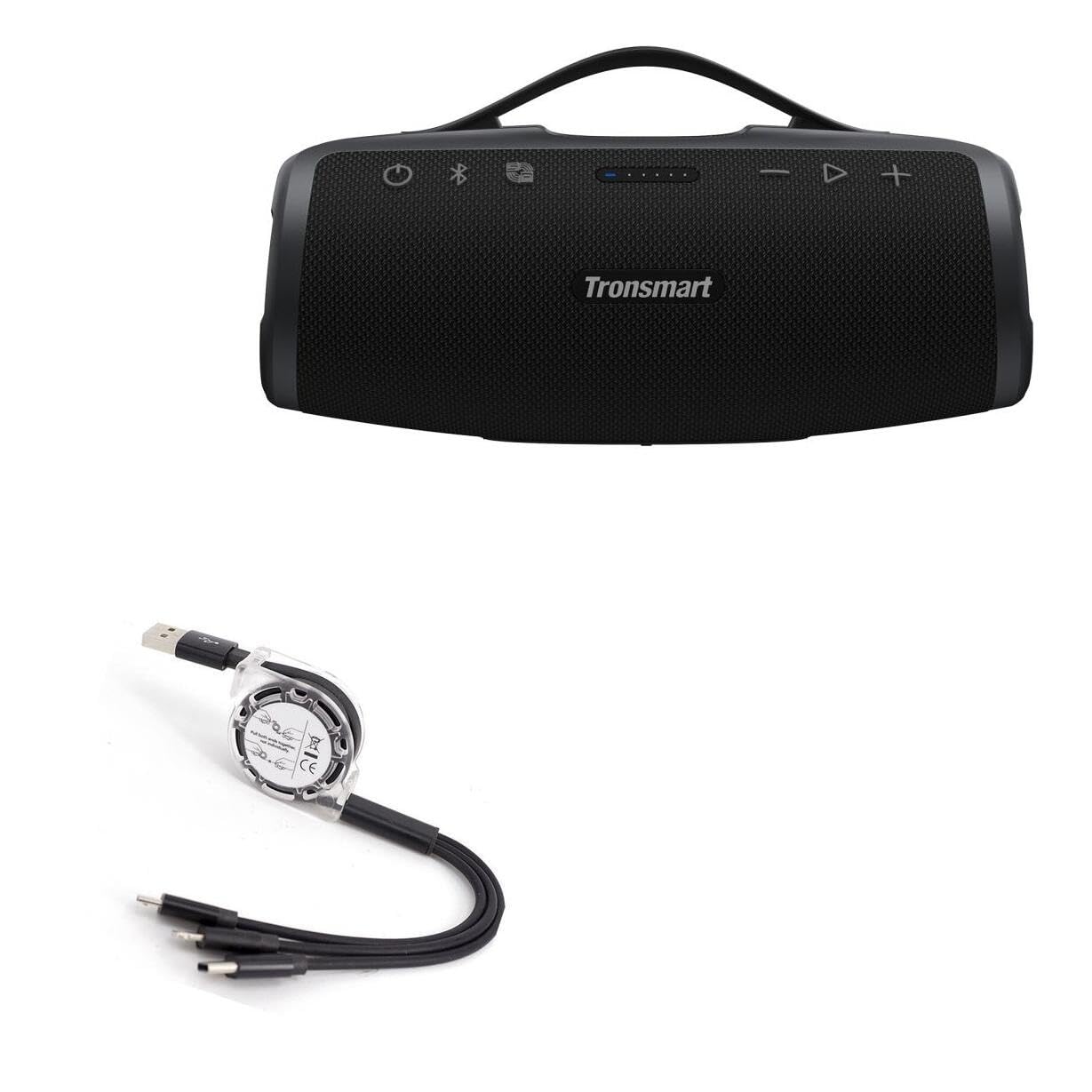 BoxWave Cable Compatible with Tronsmart Mirtune S100 Portable Outdoor Speaker - AllCharge miniSync, Retractable, Portable USB Cable - Jet Black