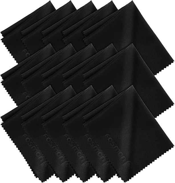 Fosmon Ściereczki do czyszczenia z mikrofibry (15 sztuk), 15 x 18 cm ściereczki do okularów, ekranu LCD, cyfrowej kamery wideo, laptopa, HDTV, komputera, ekranu monitora, smartfonów, tabletów i innych