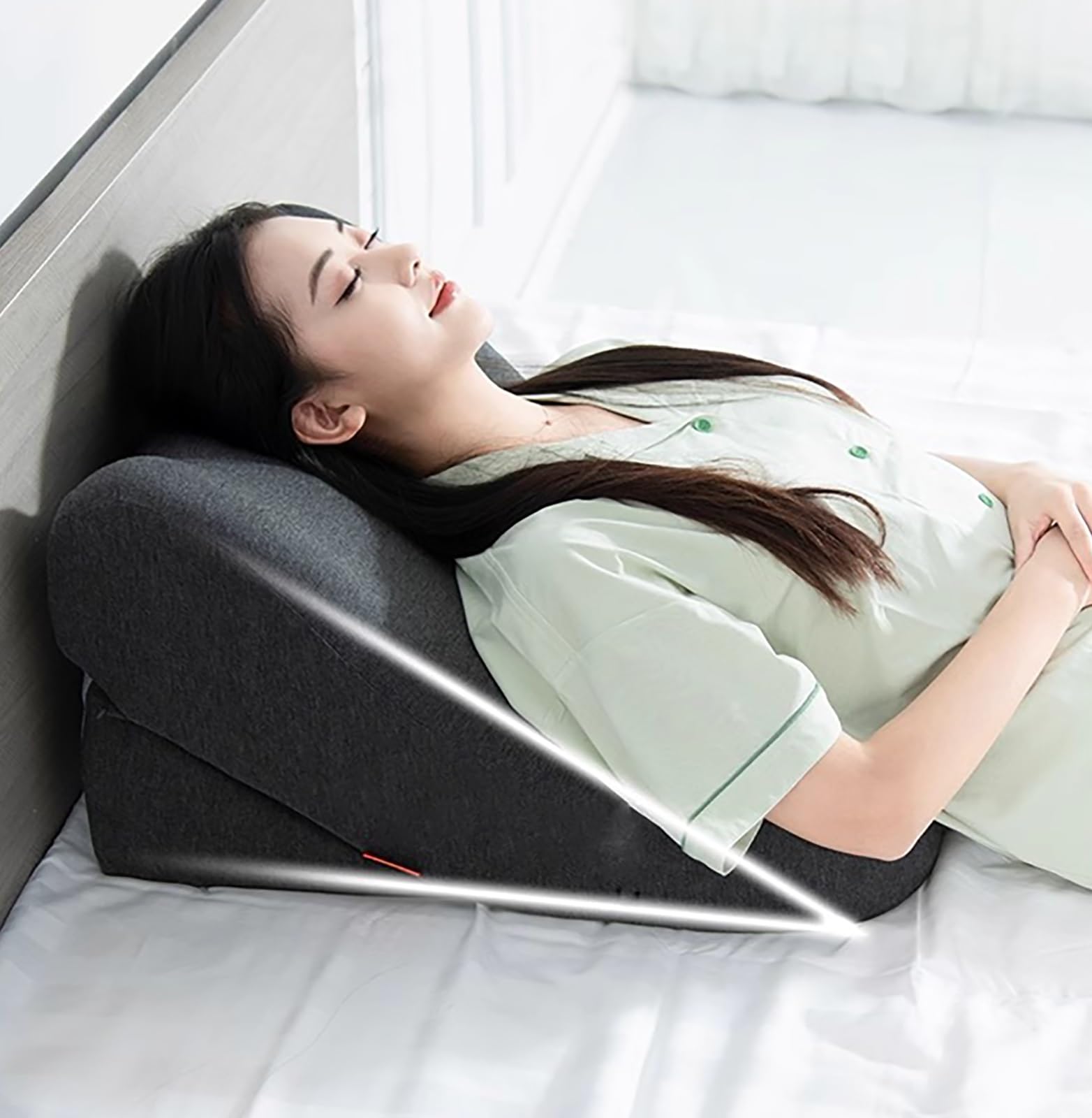 Almohada de cuña ajustable para reflujo ácido con capa de aire, cojín triangular para el cuidado del embarazo, almohada elevada con funda extraíble para lavar a máquina (verde)