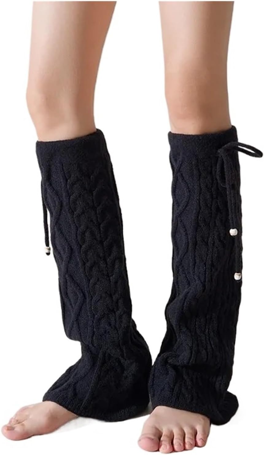 Women's Knitted Leg Warmers Thick Cable And Diamond Pattern Drawstring Tie Wide Boot Socks For Autumn Winter Warmth